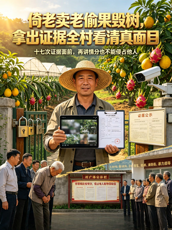 倚老卖老偷果毁树，拿出证据全村看清真面目