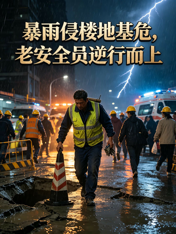 暴雨侵楼地基危，老安全员逆行而上