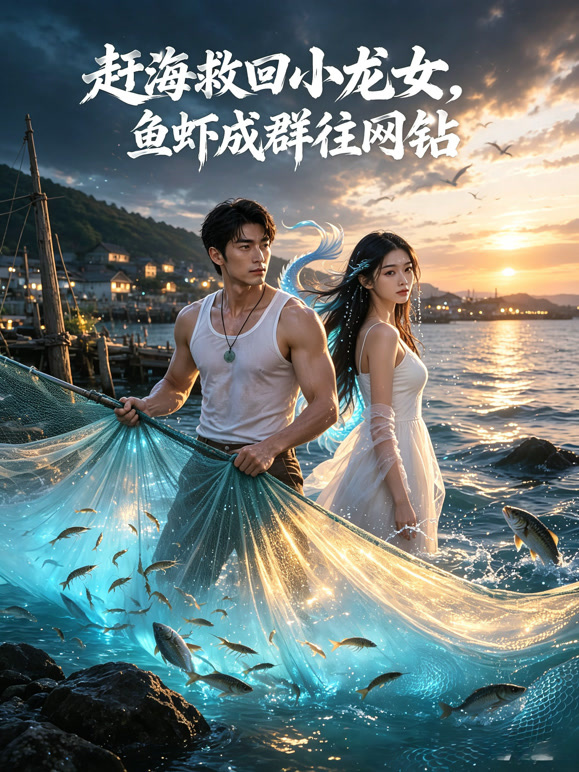 赶海救回小龙女，鱼虾成群往网钻