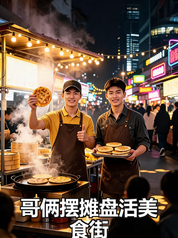 哥俩摆摊盘活美食