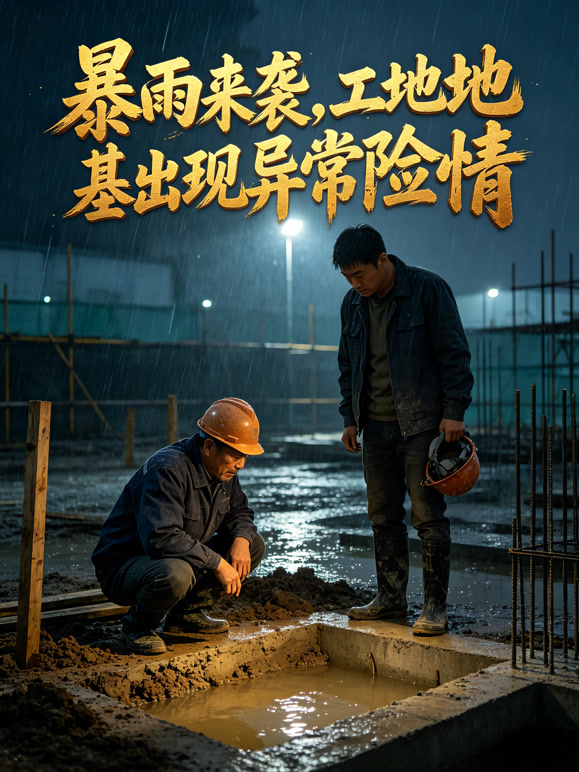 暴雨来袭，工地地基出现异常险情