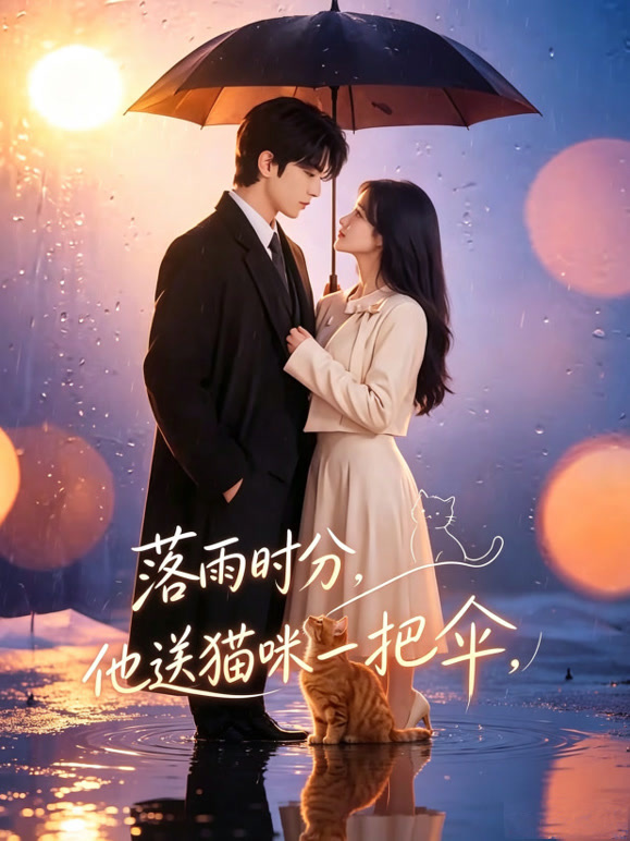 落雨时分，他送猫咪一把伞