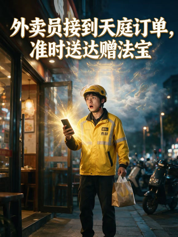 外卖员接到天庭订单，准时送达赠法宝