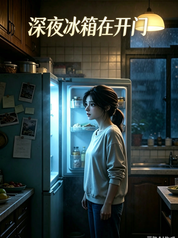 深夜冰箱在开门