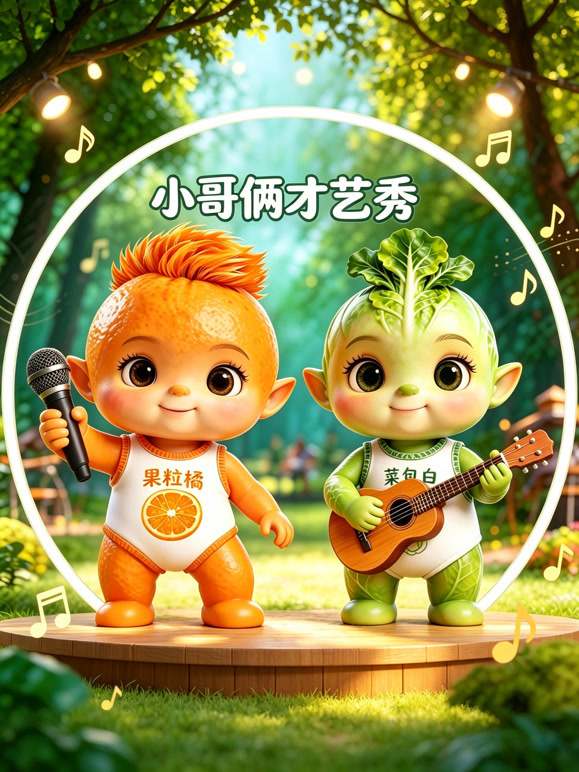 小哥俩才艺秀（果粒橘和菜包白）